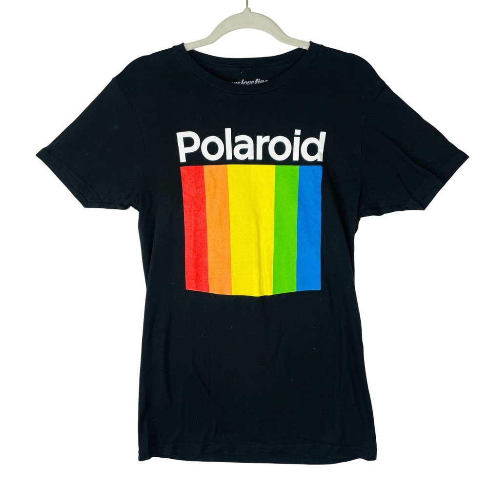 Polaroid WeLoveFine Rainbow Graphic T-Shirt Mens Small Black Retrao Logo Tee